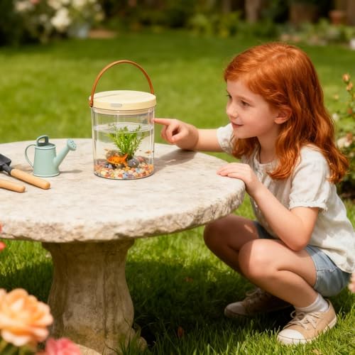 Travel Fish Tank with Light Quiet Oxygen Circulation Clear Bowl | 2000mAh Fish Container for Bait Fishing Kids Indoor Outdoor Sensory Play Reptile