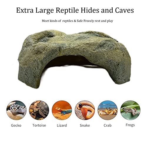Extra Large Resin Reptile Hide for Ball Pythons, Lizards, Leopard Geckos, Bearded Dragons - Simulation Rock Hideout Cave for Habitat, Turtle Terrarium Decor