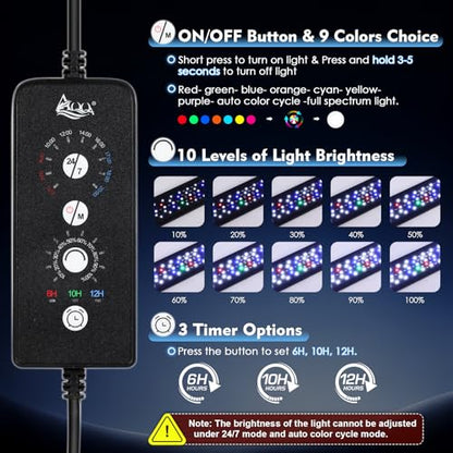 AQQA LED Aquarium Light, 24/7 Mode High Lumen Full Spectrum Fish Tank Light | DIY Mode, Adjustable Timer/Brightness, Extendable Bracket, Memory Function, IP68 Waterproof, Fits for 24–32 Inch Tanks - size: For 24'' - 32'' Tank