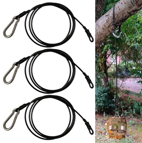 3PCS 40 Inch Bird Feeder Hanger for Tree with Carabiner Clip,Hanging Cable Tree Limb Hanger Protector with Silicone Sleeve, Stainless Steel Cable for Bird Feeders, Birdbaths, Planters