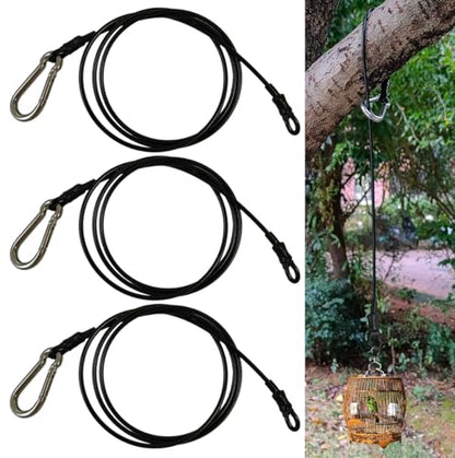 3PCS 40 Inch Bird Feeder Hanger for Tree with Carabiner Clip,Hanging Cable Tree Limb Hanger Protector with Silicone Sleeve, Stainless Steel Cable for Bird Feeders, Birdbaths, Planters