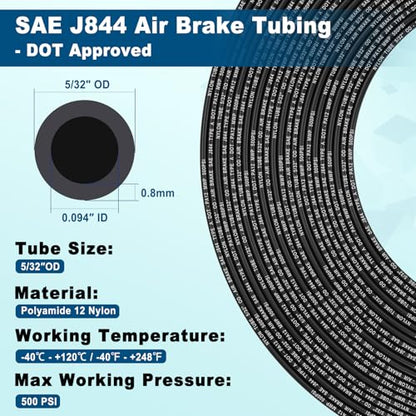 5/32" DOT Air Line, 35FT SAE J844 PA12 Nylon Air Tubing with Cutter | 5/32" DOT-Approved Brake Line, Flexible PA12 Nylon Tubing for Air Suspension Kit, Truck Trailer Brake System & Fluid Transfer - size: 5/32" OD 35FT