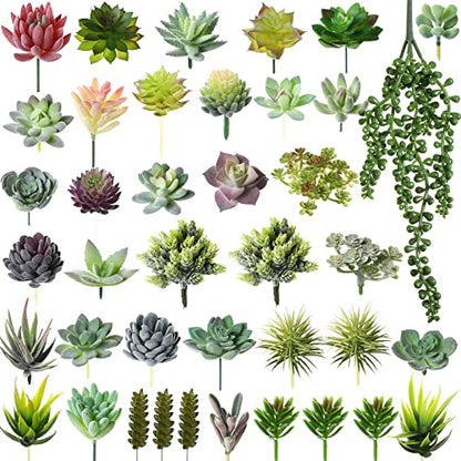 Yunsailing 40 Pieces Artificial Succulent Plants Faux Realistic Unpotted Mini Succulents for DIY Garden Home Office Indoor Decor (Fresh) - style: Fresh