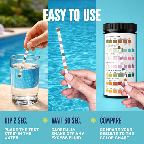 Pool Test Strips for Pools and Spas - 7 in 1 Water Test 150 Pack | Includes 150 pool test strips that measure chlorine, bromine, pH, alkalinity, hardness and cyanuric acid in 30 seconds. - style: 150 STRIPS - 7 IN 1 POOL TEST STRIPS
