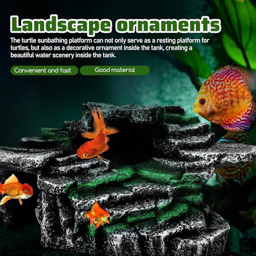 Kisangel Turtle Basking Platform for Aquatic Turtles Resin Reptile Basking Rock Turtle Tank Decor Resting Rock for Reptile Habitat Aquarium Accessories