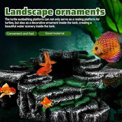 Kisangel Turtle Basking Platform for Aquatic Turtles Resin Reptile Basking Rock Turtle Tank Decor Resting Rock for Reptile Habitat Aquarium Accessories