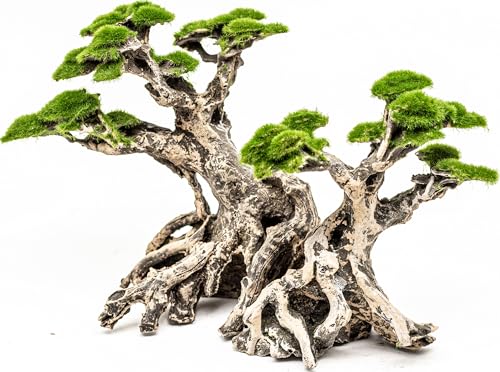 Novelsite Fish Tank Decor- Bonsai Trees with Faux Moss- Aquarium Rocks Aquascaping- Made of Sandstone, Goldfish Betta Fish Tank Decorations Hides Accessories - color: Tree-bonsai, size: Tree-Bonsai-S