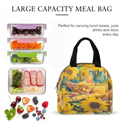 Sleeping Cat Sunflower Lunch Bag for Women Men | Insulated Lunch Box Leakproof Food Meal Containers Reusable Foldable 6L Capacity Lunch Tote Bags for Work Picnic Travel - color: Style 5