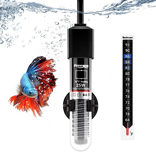 FREESEA Aquarium Fish Tank Heater: 25W Small Betta Turtle Heating | Submersible Aquarium Heater with Preset 78°F Temperature for 1-5 Gallon Betta Turtle Freshwater Saltwater Tank