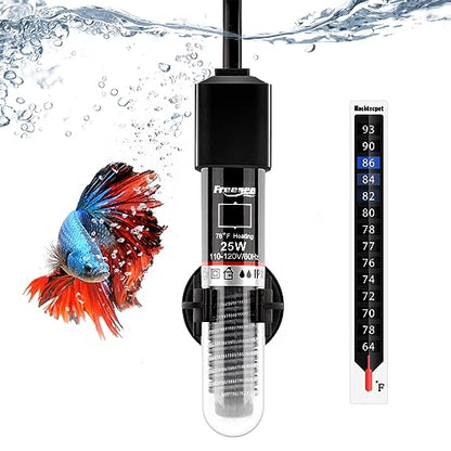 FREESEA Aquarium Fish Tank Heater: 25W Small Betta Turtle Heating | Submersible Aquarium Heater with Preset 78°F Temperature for 1-5 Gallon Betta Turtle Freshwater Saltwater Tank