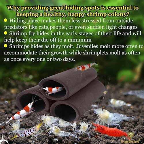 SunGrow Isopod & Shrimp Ceramic Shelters, 2.8 x 1.8 x 0.6 Inches, Small Reptile & Lizard Hiding Cave Connected Tubes, Aquarium Decor