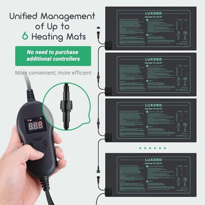 LUXBIRD 4 Pack Seedling Heat Mats with Digital Thermostat Controller, 10" x 20.75" Waterproof for Seed Starting, Germination, Hydroponics, Brewing, Breeding, Greenhouses (LB-HT04) - size: 4 Pack-10x20.75