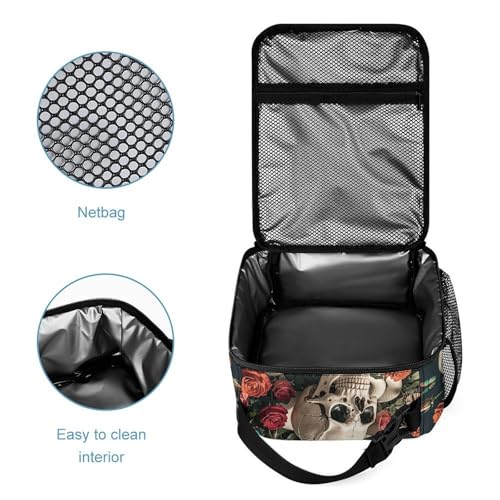 Skeleton Rose Bush Snake And Butterfly Insulated Lunch Bag for Women Men Large Capacity Reusable Lunch Box Leak-Proof Cooler Tote with Front Pocket for Office, Work, Picnic, Travel