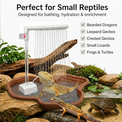 Bearded Dragon Water Fountain with Flow Valve Reptile Water Fountain | Reptile tank accessories with 26-hole faucet, quiet pump, and gentle water flow for lizards, geckos, turtles, and small pets