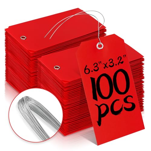 100 Plastic Shipping Tags - Red, 6 1/4" x 3 1/8", Waterproof, Durable, Reinforcement Hole, Stacking Labels for Equipment Parts - color: Red, size: 6 1/4" x 3 1/8"