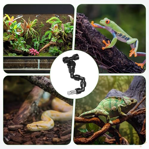 M METERXITY 2-Pack Reptile Mister Nozzles, 0.6mm Pore Stainless Steel 1/4" Reptile Misting Spray Nozzle with Filter Plug for Terrarium/Vivarium, 360 Degree Adjustable Nozzle [Black]