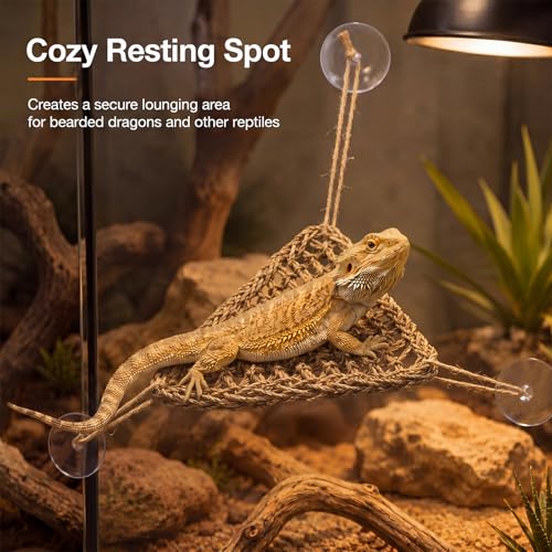 Dansydaisy 4 Pcs Reptile Hammock Bearded Dragon Tank Accessories, Woven Lounger with Strong Suction Cups, 2 Rectangle (19.7" x 7.9") and 2 Triangle (7.9" x 11.0") Climbing Beds for Geckos Iguanas - size: 19.7" X 7.9"，7.9" X 11.0"