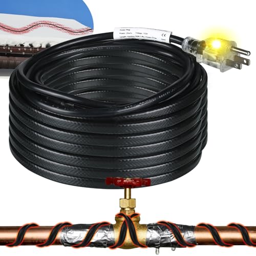Kingdder 36 Ft (6FT~48FT) Heat Tape for Water Pipes Thermostat Self Regulating Heating Cable with Power Indicator Plug Built-in, Heavy Duty Heating Cable for Pipe Freeze Protection, 120V 8W/ft - size: 36 Ft
