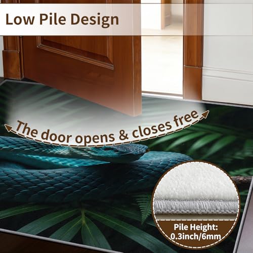Snake Door Mat Indoor Entrance, Serpent Washable Rugs for Entryway, 2x3 Rug Non Slip, Soft Low Pile & Stain Resistant Small Carpet, Python Reptile Home Decor Gifts - size: 2' x 3' (Rectangular)
