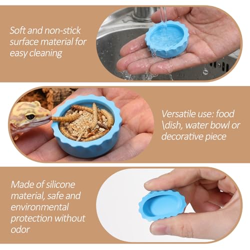 7PCS Silicone Crested Gecko Food Dish and 2PCS Stirred Feedings Stick | Colorful Water Bowl Reusable Small Reptile Feeding Dish for Crab Reptile Tanks Terrarium Accessories Crested