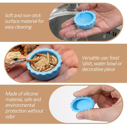 7PCS Silicone Crested Gecko Food Dish and 2PCS Stirred Feedings Stick | Colorful Water Bowl Reusable Small Reptile Feeding Dish for Crab Reptile Tanks Terrarium Accessories Crested
