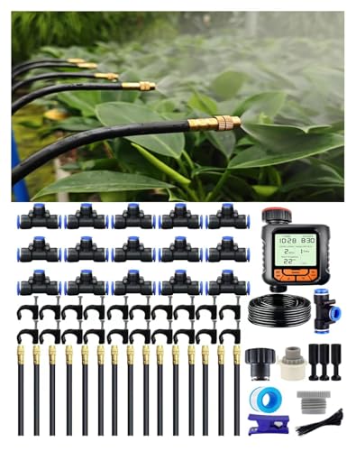 Drip Irrigation System,Automatic Garden Watering System, 360 Degree Adjustable Garden Sprinkler, High Output Mist Spray Nozzle for Potted Plants, Easy Connect & Rotating Head, Customizable Water Flow - size: 65 FT