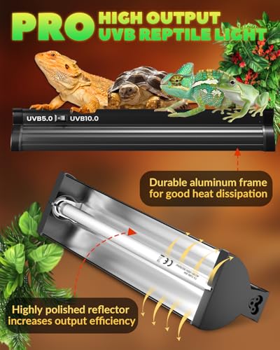 GlowUp T5 UVB Light Reptile Kit 12.4'', UVB 5.0 and UVB 10.0 Switchable for Tropical Rainforest & Desert Reptiles, 8W HO T5 Linear Reptile UVB Light Bar for Bearded Dragon, Gecko, Tortoise, Snake