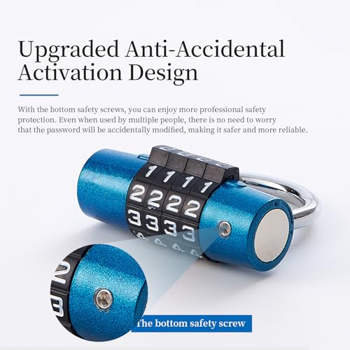 4-Digit Combination Lock, Blue Shackle for School Gym Locker | Ideal for sports toolbox case hasp storage - size: 3.5" blue
