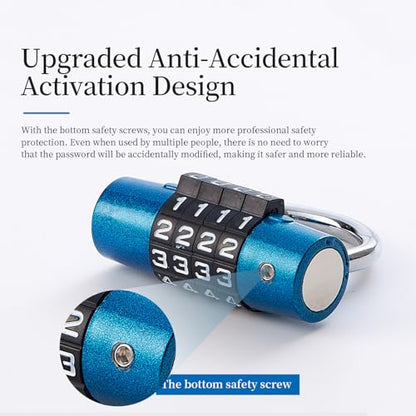 4-Digit Combination Lock, Blue Shackle for School Gym Locker | Ideal for sports toolbox case hasp storage - size: 3.5" blue