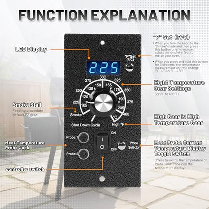 Digital Controller Kit for Traeger Pellet Grills ,BBQ Control Board Replacements Parts F/C Temperature Mode with Temperature Meat Probe RTD Sensor