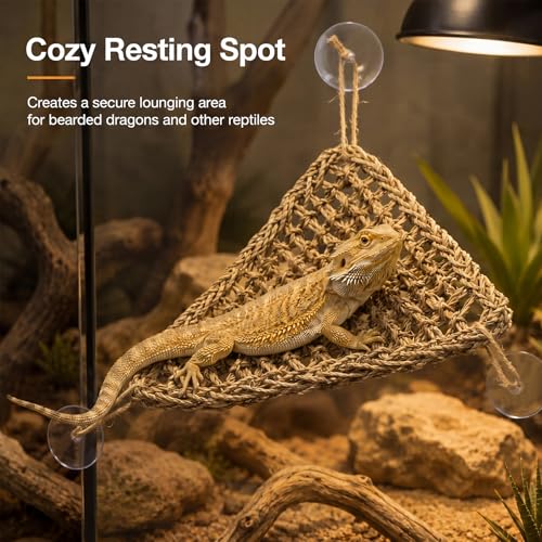 Dansydaisy 4 Pcs Reptile Hammock Bearded Dragon Tank Accessories, Woven Lounger with Strong Suction Cups, 2 Rectangle (29.5" x 7.1") and 2 Triangle (12.6" x 16.5") Climbing Beds for Geckos Iguanas - size: 29.5" X 7.1"，12.6" X 16.5"