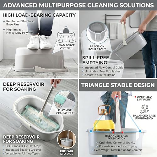 Compact Mop Bucket with Handle, Rectangular Cleaning Bucket and Caddy for Cleaning Supplies, 10L, Grey - color: Gray