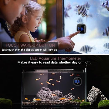 LOFICOPER Digital Aquarium Thermometer, LED Touch Screen, Battery Included | Stick-on, 24 Months Battery Life, ±1℉ Accuracy, 32℉-140°F Wide Range, for Fish, Axolotl, Turtle, Reptiles