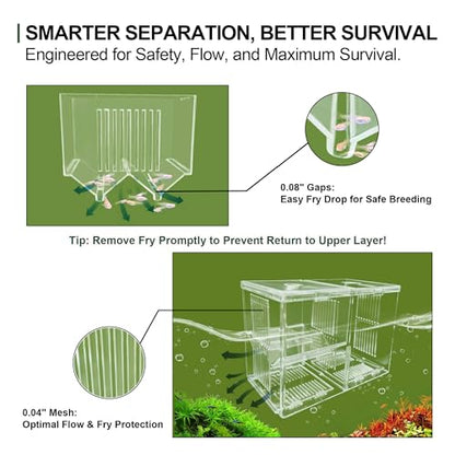 Triple-Chamber Aquarium Fish Breeder & Isolation Box, Transparent Hatching Incubator Tank with Suction Cups & Hook, Nursery for Livebearer Guppy Fry Breeding and Betta Fish, Shrimp Quarantine - size: Triple-Chamber (10.23*3.62*4.33 IN)