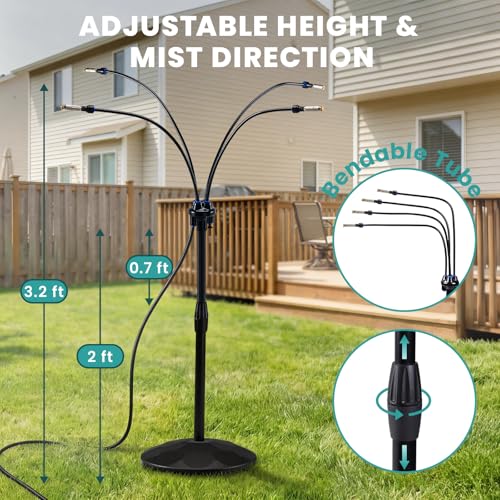 Standing Misting Cooling System, Fillable Base, Black | Adjustable Height, 26.2FT Water Line, Portable Mister For Outside Patio Cooling, Pool Tanning, Garden Greenhouse Watering - color: Black