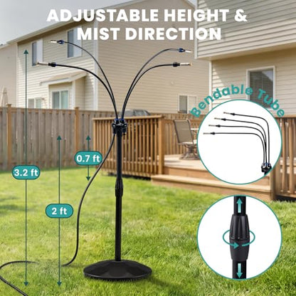 Standing Misting Cooling System, Fillable Base, Black | Adjustable Height, 26.2FT Water Line, Portable Mister For Outside Patio Cooling, Pool Tanning, Garden Greenhouse Watering - color: Black
