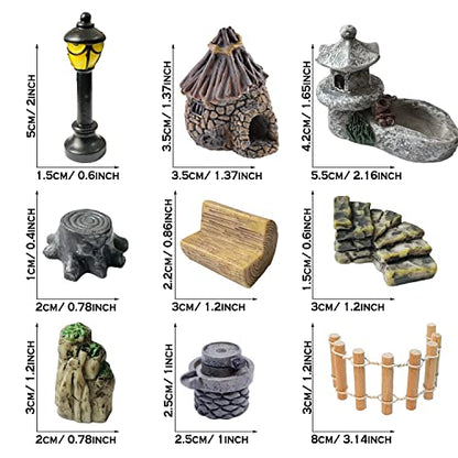 Cayway 26 PCS Outdoor Fairy Garden Miniatures Mini Zen Garden Accessories, Artificial Grass, Model Trees, Terrarium Ornaments, Dollhouse Supplies, Bonsai Decorative Craft Tools Kit