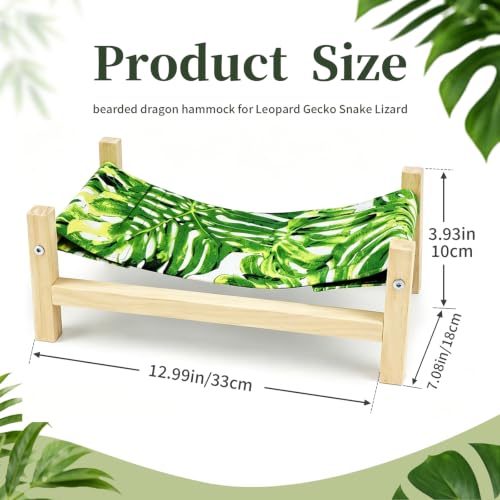 Bearded Dragon Bed,Wooden Reptile Hammock, Leopard Gecko&Bearded Dragon Tank Accessories, Hermit Crab &Crested Gecko Accessories (Large)