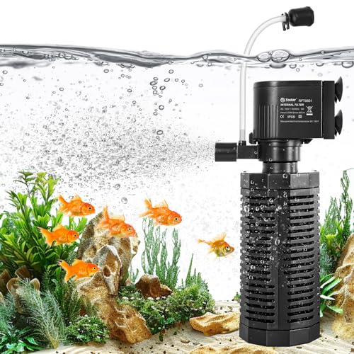 Yaubay Aquarium Internal Filter for 10-50 Gallon Tanks, 13W Power Biochemical Sponge Fish Turtle Tank Filter with Aeration System, Silent Submersible Filters, 212 GPH