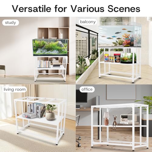 Fish Tank Stand, 40 Gallon Heavy Duty Metal Aquarium Stands, Reptile Tank, Turtle Tank, Breeder Tank Stand, 660LBS Capacity Terrarium Stand Rack with 2-Tier Storage Shelves (White, 36.5"x18.5"x29.5") - color: White, size: (40 Gallon)36.5"x18.5"