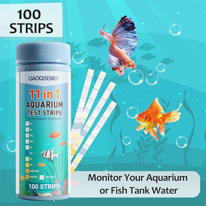 Aquarium Water Test Kit 11 in 1,100 Counts Ammonia Aquarium Test Kits Fish Tank Test Strips Freshwater & Saltwater pH Testing Strips for Ammonia,