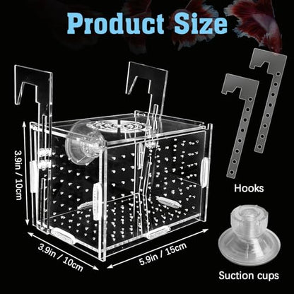 Hamiledyi Acrylic Breeding Isolation Box - Transparent Aquarium Hatchery for Guppy/Shrimp/Small Fish, Safe Nursery Tank with Air Tube & Suction Cups(5.9" × 3.9" × 3.9") - size: S(5.9" × 3.9" × 3.9")