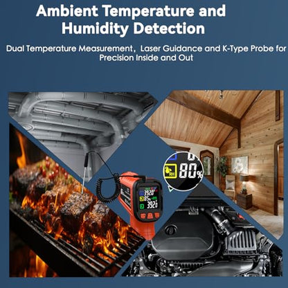 Infrared Thermometer Gun, -58°F to 1796°F, Dual-Mode 16:1 | Surface & Internal Temperature Reading，Humidity Display，Ideal for HVAC, Cooking & Home Inspection - color: Orange/-58°F to 1796°F and -58°F to 572°F