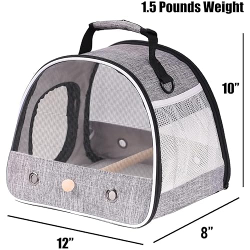 Small Bird Travel Carrier, Portable Mesh Vented Bird Carrier Cage for Parakeet, Parrot, Cockatiel, Guinea Pig, Bearded Dragon Reptile Carrier for Hiking Vet Visit Bicycle Ride (Grey, Mesh Window) - color: Grey