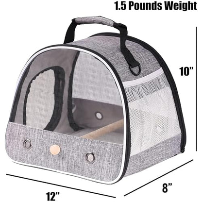 Small Bird Travel Carrier, Portable Mesh Vented Bird Carrier Cage for Parakeet, Parrot, Cockatiel, Guinea Pig, Bearded Dragon Reptile Carrier for Hiking Vet Visit Bicycle Ride (Grey, Mesh Window) - color: Grey