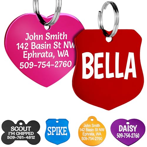 GoTags Dog Tags, Personalized Engraved Dog and Cat ID Tags for Pets, Custom Engraved on Both Sides, Various Shapes Including Bone, Round, Heart, Bow Tie, Star, and Badge (Badge, Small - Pack of 1) - size: Small, style: Badge