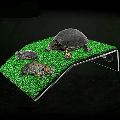 Gigicloud Turtle Basking Platform Simulation Turf Climbing Turtle Drying Table Simulation Grass Turtle Ramp for Turtle Tank, for Small Reptile Frog Terrapin - color: Small