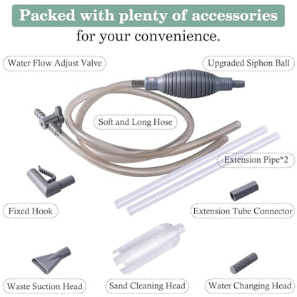 AOZU 3-in-1 Aquarium Vacuum Gravel Cleaner, Adjustable Fish Tank Siphon Cleaner, Aquarium Water Changer and Sand Washer Kit with Hand Siphon Hose & Extension Tube - size: Large