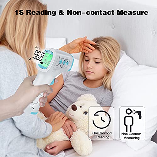 Digital Thermometer for Adults and Kids, No Touch Forehead Thermometer for Baby, 2 in 1 Body Surface Mode Infrared Thermometer with Fever Alarm and Instant Accuracy Readings - color: Light Blue