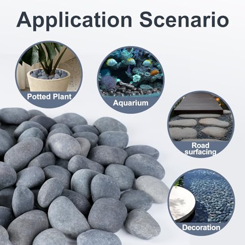 Pulovin 20 lbs River Rocks for Landscaping, 1-2 inch Natural Rocks for Aquarium, Fish Tank, Decorative Garden Stones for Plants, Flower Pots, Vase, Walkways - size: 1-2 Inch